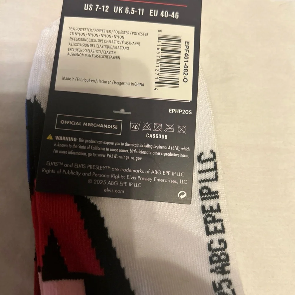 Elvis Presley 2 Pair Ankle Socks Set Black Red‎ Heart White Pop Art US 7-12 NEW